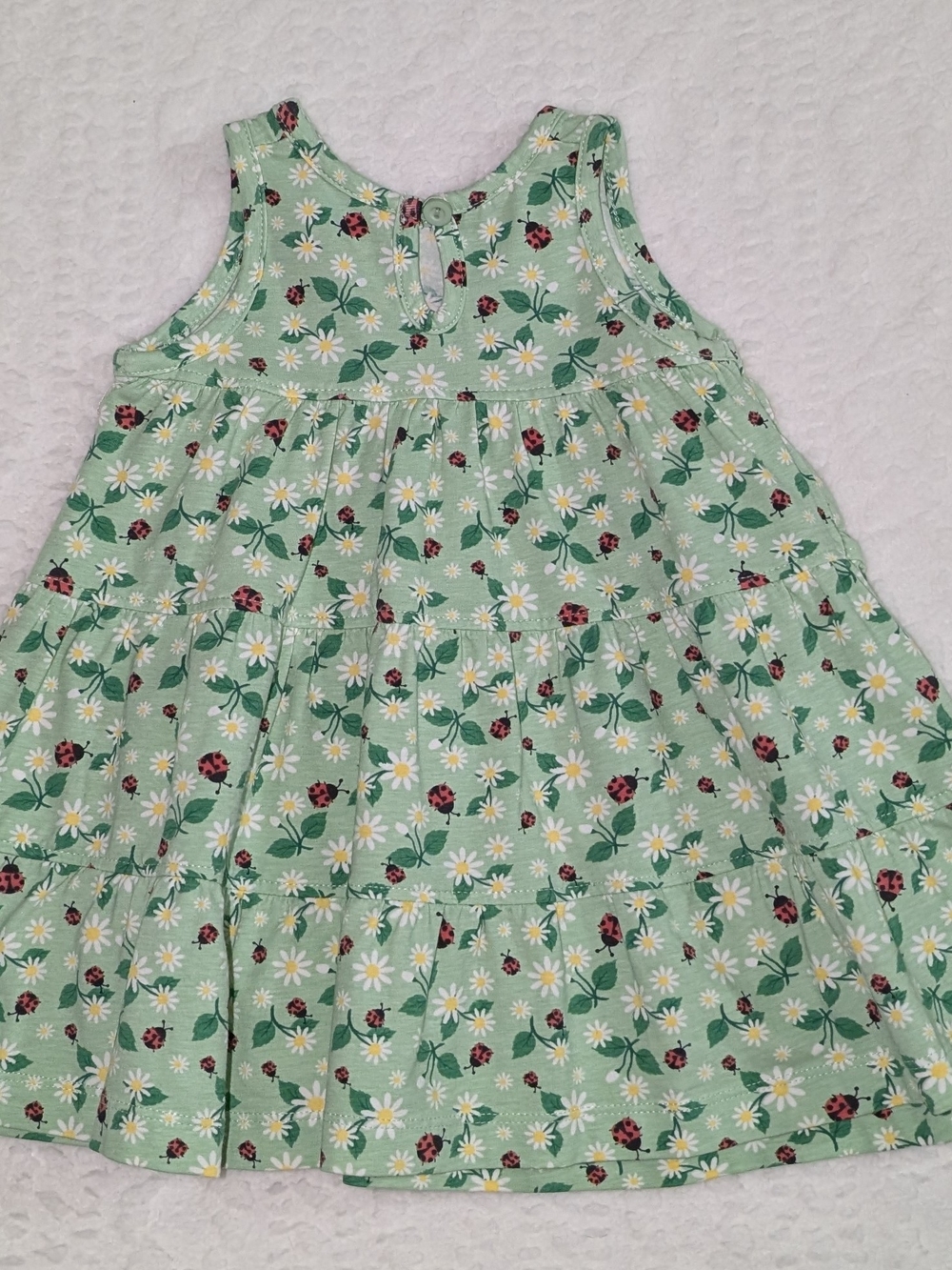 3-6 Month EUC Girl's Ruffle Butts Mint Green Daisy & Ladybug Tiered Sundress